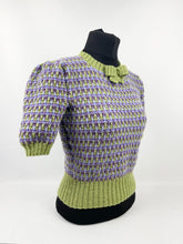 Load image into Gallery viewer, Reproduction 1940s Waffle Stripe Jumper in Green and Purple Knitted from a Wartime Pattern - B 35 36 37 38