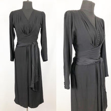 Load image into Gallery viewer, 1930s 1940s Wounded but Wearable Black Satin Backed Crepe Dress - Bust 36 38