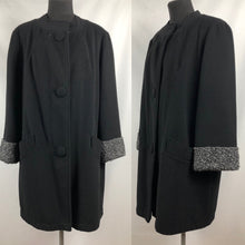 Load image into Gallery viewer, 1940s Volup Black Wool Coat with Faux Fur Lining - Bust 42"