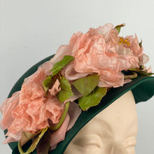 Load image into Gallery viewer, Original 1950's Forest Green Hat with Beautiful Pink Floral Trim - Jolly & Son Ltd Bath