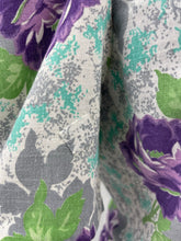 Load image into Gallery viewer, As Is 1940's Reproduction Floral Print Blouse with Large Purple Roses and Tiny Glass Buttons Made From an Original 1940's Feed Sack - Bust 34" 35" 36"