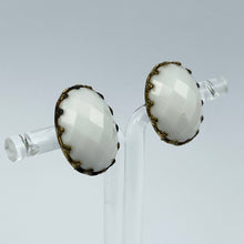 Load image into Gallery viewer, Vintage Faceted White Glass Clip-on Earrings on Gold-tone Clips