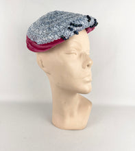 Load image into Gallery viewer, Original 1950s Ice Blue Straw Hat with Pink Velvet Trim and Blue Beading *