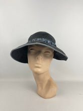 Load image into Gallery viewer, Utterly Charming 1920s 1930s Black Straw Hat with Blue Velvet Trim