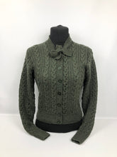 Load image into Gallery viewer, Reproduction 1930s Green Cable Knit Cardigan with Bow Neck Tie - B35 38