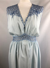 Load image into Gallery viewer, 1940s 1950s Ice Blue Rayon and Lace Nightdress with Bows - B36