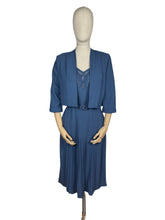 Load image into Gallery viewer, Original 1940's Blue Crepe Dress and Jacket Set with Lace Front and Belt - Bust 36 37