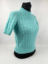 Load image into Gallery viewer, Late 1930's Reproduction Jumper with Broad Rib and Bobbles in Blue Turquoise - Bust 33 34 35 36
