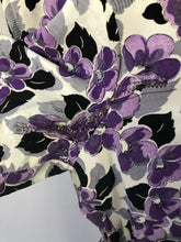 Load image into Gallery viewer, Wounded But Wearable 1940s Black, Purple and White Dress - B36