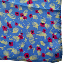 Load image into Gallery viewer, Original 1940's or 1950's Blue Silk Hankie with Pretty Poppy Print - Great Gift Idea
