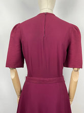 Load image into Gallery viewer, Original 1930s Belted Burgundy Crepe Tunic Dress with Pin Tucked Bodice and Sleeves - Bust 35 36