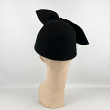 Load image into Gallery viewer, Original 1930's Black Felt Statement Hat by Jacoll - Massive Felt and Velvet Bow Trim