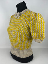 Load image into Gallery viewer, Reproduction 1940's Waffle Stripe Jumper in Parchment and Mustard Knitted from a Wartime Pattern - B 34 36 38