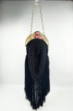 Load image into Gallery viewer, Original 1920's French Made Antique Crochet Bag with Celluloid Frame Decorated with Pierrot, Owls and Musical Instruments
