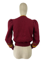 Load image into Gallery viewer, Late 1930's Reproduction Hand Knitted Long Sleeved Ski Jacket in Bordeaux, Amber, Terracotta and Bayleaf Green Pure Wool - Bust 36