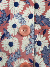 Load image into Gallery viewer, *AS IS* Feed Sack Cotton Blouse - 1940's Reproduction Pretty Floral Print Blouse Made From Original 1940's Feed Sack - Salmon Pink with Blue and White Design - Bust 35 36 37