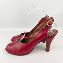 Load image into Gallery viewer, Original 1940's Cherry Red Leather Peep-toe Sling-back Heels - UK 3.5 4