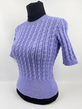 Load image into Gallery viewer, Reproduction 1940s Rib and Cable Knit Jumper in Lavender Acrylic - Bust 33 34