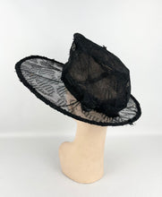 Load image into Gallery viewer, Original 1940s Black Lace Hat with Wire Frame and Bow Trim