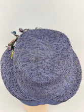 Load image into Gallery viewer, Original 1940’s Lavender Straw Bonnet Hat with Pretty Floral Trim - Vintage Summer Straw Hat *