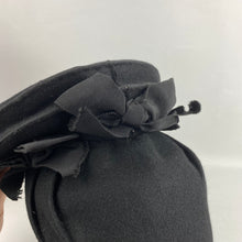 Load image into Gallery viewer, Original 1940s Inky Black Felt Hat with Triple Bow Trim and Black Felt Back