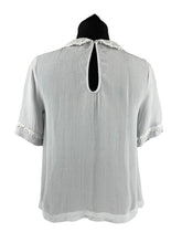 Load image into Gallery viewer, Original 1930's Powder Blue Chiffon Blouse with White Applique Trim - Bust 32