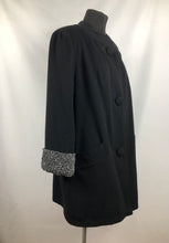 Load image into Gallery viewer, 1940s Volup Black Wool Coat with Faux Fur Lining - Bust 42"