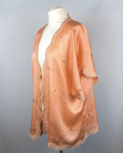 Load image into Gallery viewer, 1920s Apricot Coloured Pure Silk Bed Jacket with Floral Embroidery -  Bust 36" 38" 40"