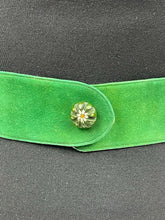 Load image into Gallery viewer, Original 1930s Kelly Green Suede Belt with Painted Button Detail