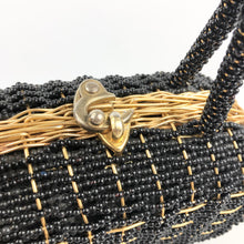 Load image into Gallery viewer, 1960s Hong Kong Made Black Beaded Bag with Gold Coloured Frame