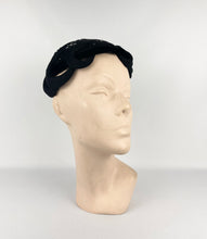 Load image into Gallery viewer, Original 1950s Black Felt Beaded Hat with Paste Decoration