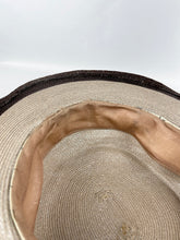 Load image into Gallery viewer, Original 1930s Two-Tone Brown Lacquered Straw Hat with Grosgrain Trim