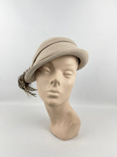 Load image into Gallery viewer, Original 1930’s Cream Felt Hat with Soft Feather Trim - Beautiful Piece *