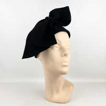 Load image into Gallery viewer, Original 1930's Black Felt Statement Hat by Jacoll - Massive Felt and Velvet Bow Trim