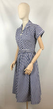 Load image into Gallery viewer, 1940s 1950s Navy and White Stripe Dress By Norman Hartnell for Berkertex - Bust 36 38