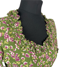 Load image into Gallery viewer, Utterly Exquisite Original 1930s Green Floral Belted Dress with Ruffle Trim and Shirring - Bust 34 35