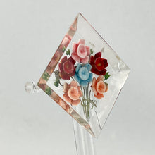 Load image into Gallery viewer, Original 1940s 1950s Reverse Carved Diamond Shaped Lucite Brooch with Cluster of Six Flowers *