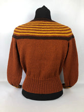 Load image into Gallery viewer, Reproduction 1930s Hand Knitted Jumper in Rust with Brown and Mustard Stripes B 35" 36" 37" 38”