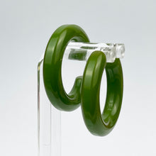 Load image into Gallery viewer, Vintage 1940's 1950's Pea Green Bakelite Hoop Earrings for Pierced Ears