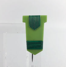 Load image into Gallery viewer, 1930s Two Tone Green Glass Hat Flash or Lapel Pin