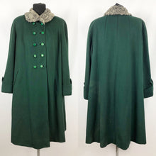 Load image into Gallery viewer, 1940s Green Wool Coat with Real Fur Collar Trim - Bust 38 48