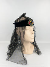 Load image into Gallery viewer, Absolutely Fabulous 1920s 1930s Headdress in Black Velvet, Net and Glitter