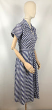 Load image into Gallery viewer, 1940s 1950s Navy and White Stripe Dress By Norman Hartnell for Berkertex - Bust 36 38
