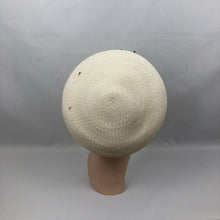 Load image into Gallery viewer, 1940s Cream Straw Hat with Red Grosgrain Trim and Red Stars