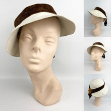 Load image into Gallery viewer, Original 1930's Cream Felt Hat with Warm Brown Velvet and Floral Trim