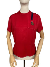 Load image into Gallery viewer, Original 1940's Red Silk Crepe Blouse by Mel Hahn & Gilbert with Paste, Faux Pearl and Soutached Shield Detail - Bust 36 38