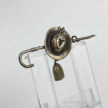 Load image into Gallery viewer, 1930s 1940s White Metal Tyrolean German Novelty Brooch with Walking Stick, Hat and Cow Bell