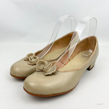 Load image into Gallery viewer, Original 1950's Dark Beige Leather Shoes with Gold Tone Trim - UK 6