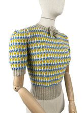 Load image into Gallery viewer, Reproduction 1940's Waffle Stripe Jumper in Parchment, Cascade, White and Mustard Knitted from a Wartime Pattern - Bust 36 38 40