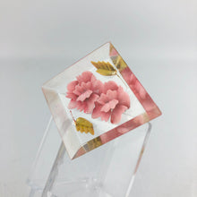 Load image into Gallery viewer, Original 1940s 1950s Reverse Carved Diamond Shaped Lucite Brooch with Vibrant Pink Flowers *